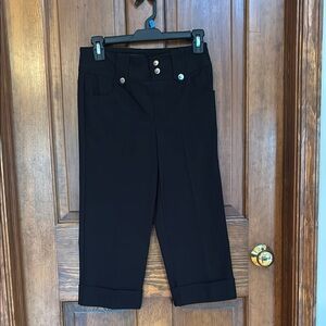 Black Cropped Pants with Button Detail, NWT